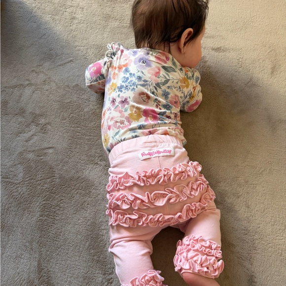 RuffleButts Pink Floral Ruffle Matching Set - Picture 2 of 6